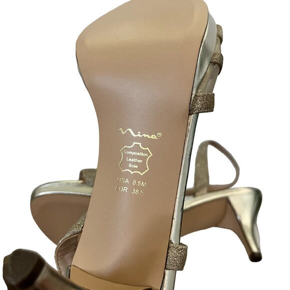 Touch of Nina Nykole Gold Heeled Sandals Size 8.5 Strappy Sparkly Party Shoes - Picture 12 of 12